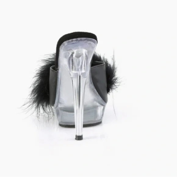 New Fabulicious Sultry Platform Marabou Heel Sultry-601F black & clear sz 9 - Picture 6 of 11